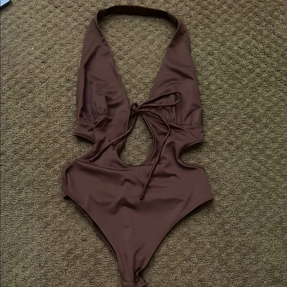 Princess Polly Brown Bodysuit with Halter Neckline